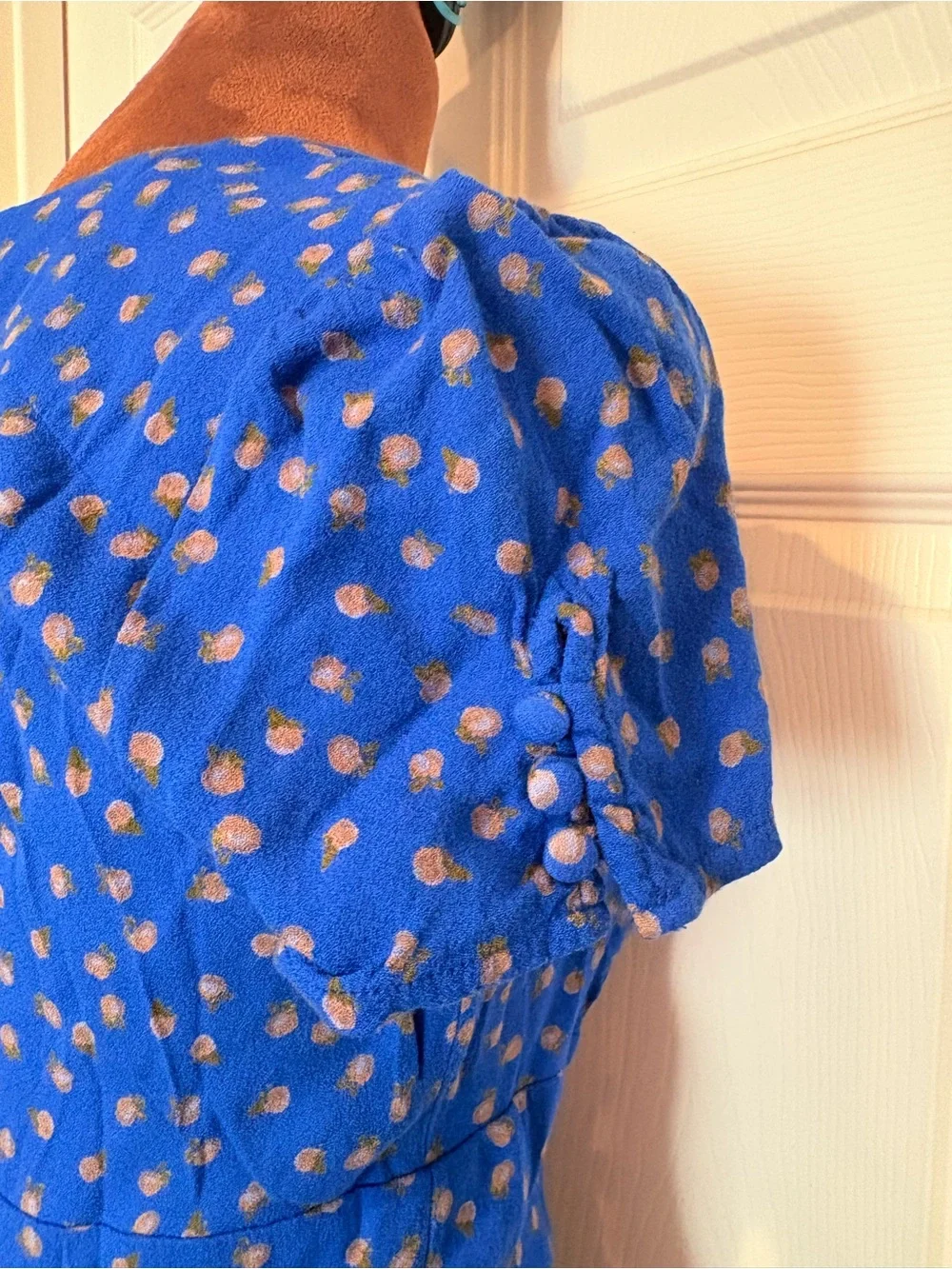 Free People Royal Blue V-Neck Wide-Leg Jumpsuit with Dot Print
